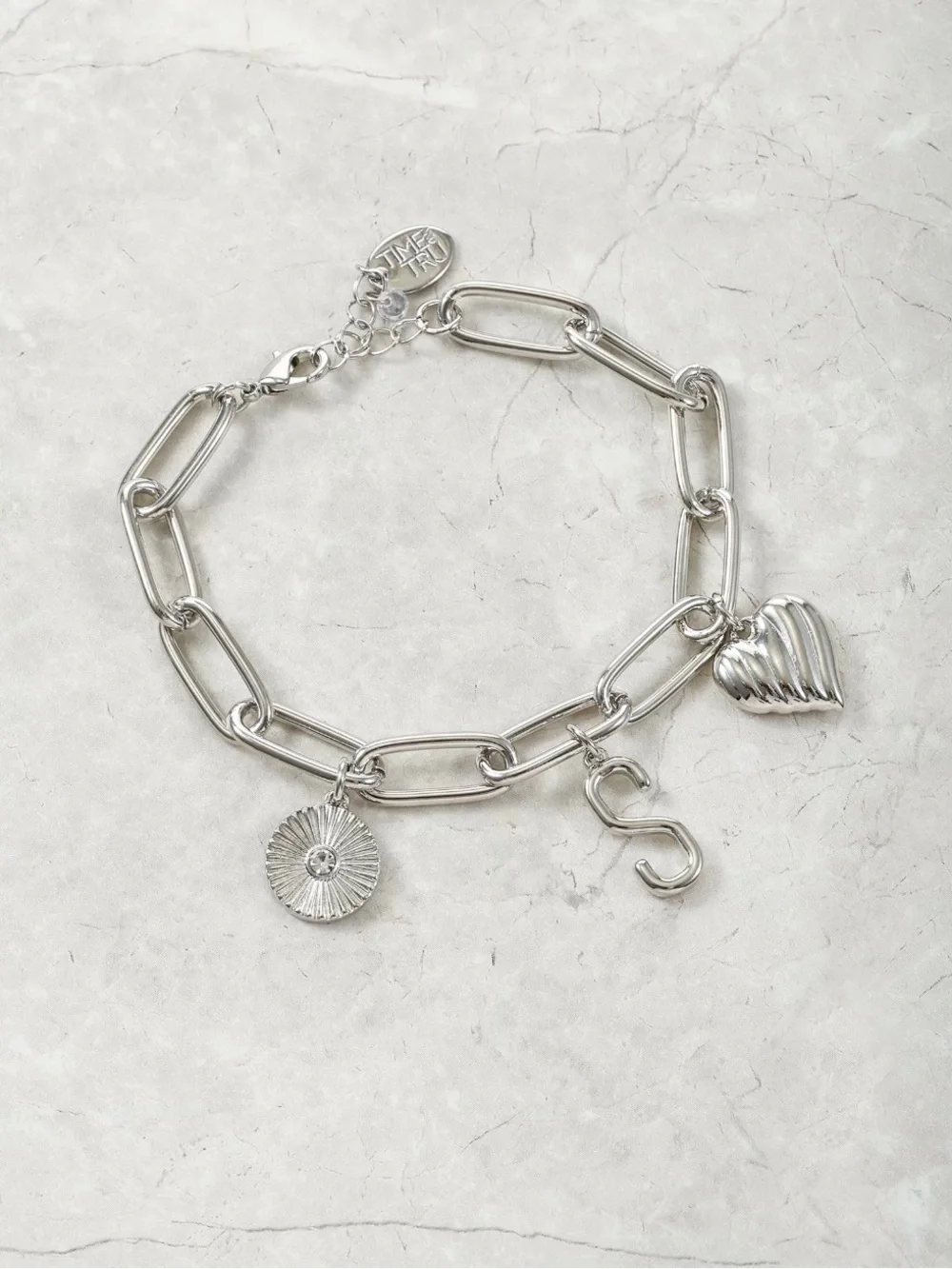S Initial Silver Charm Link Bracelet